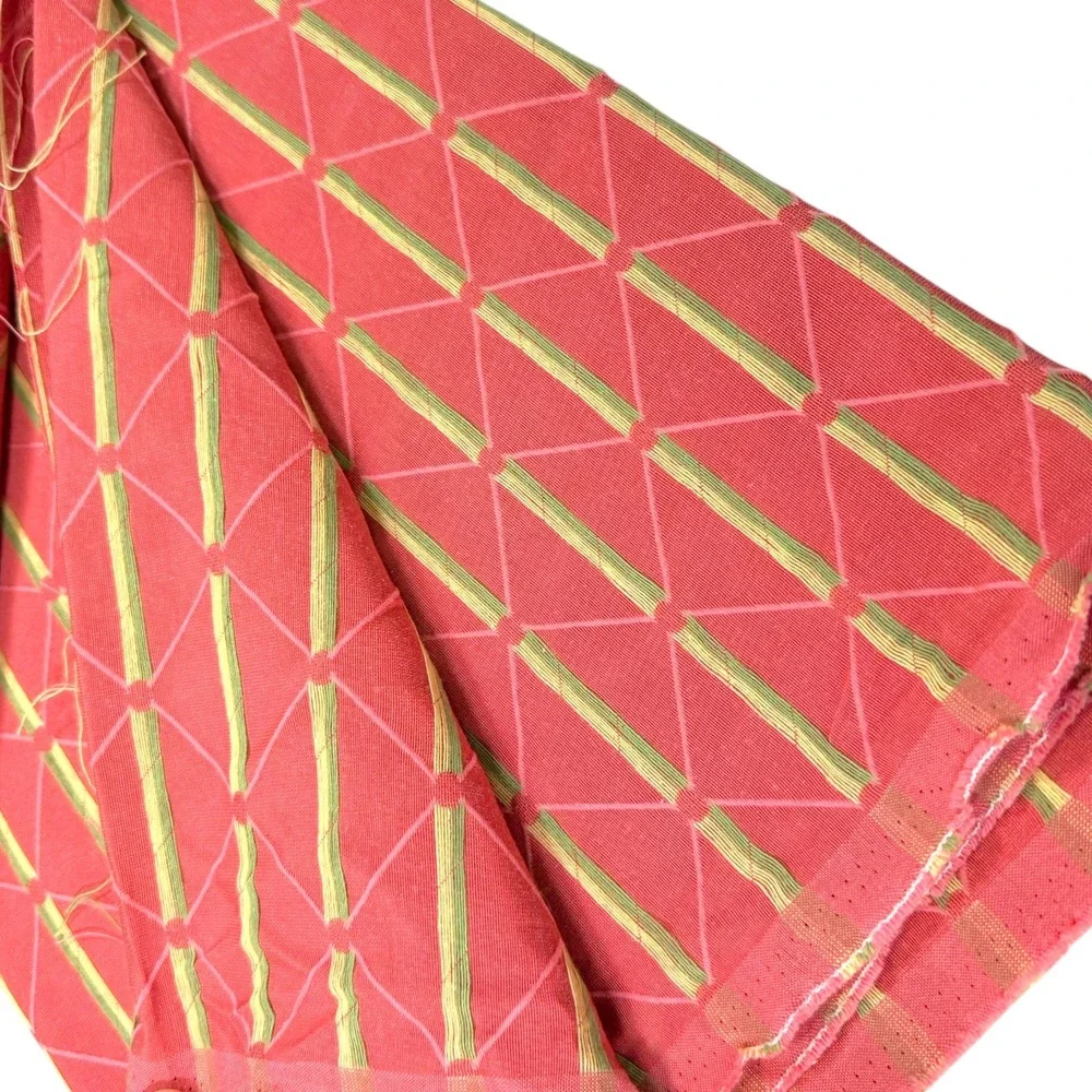 39x57 Red Fabric Geometric Trellis Woven Upholstery Remnant Grandmillennial